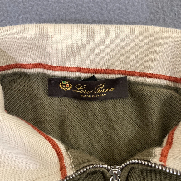 Loro Piana 1/4 Zip 100% Cotton Men’s Size 48 Medium Pullover Sweater Olive Green - Picture 3 of 9